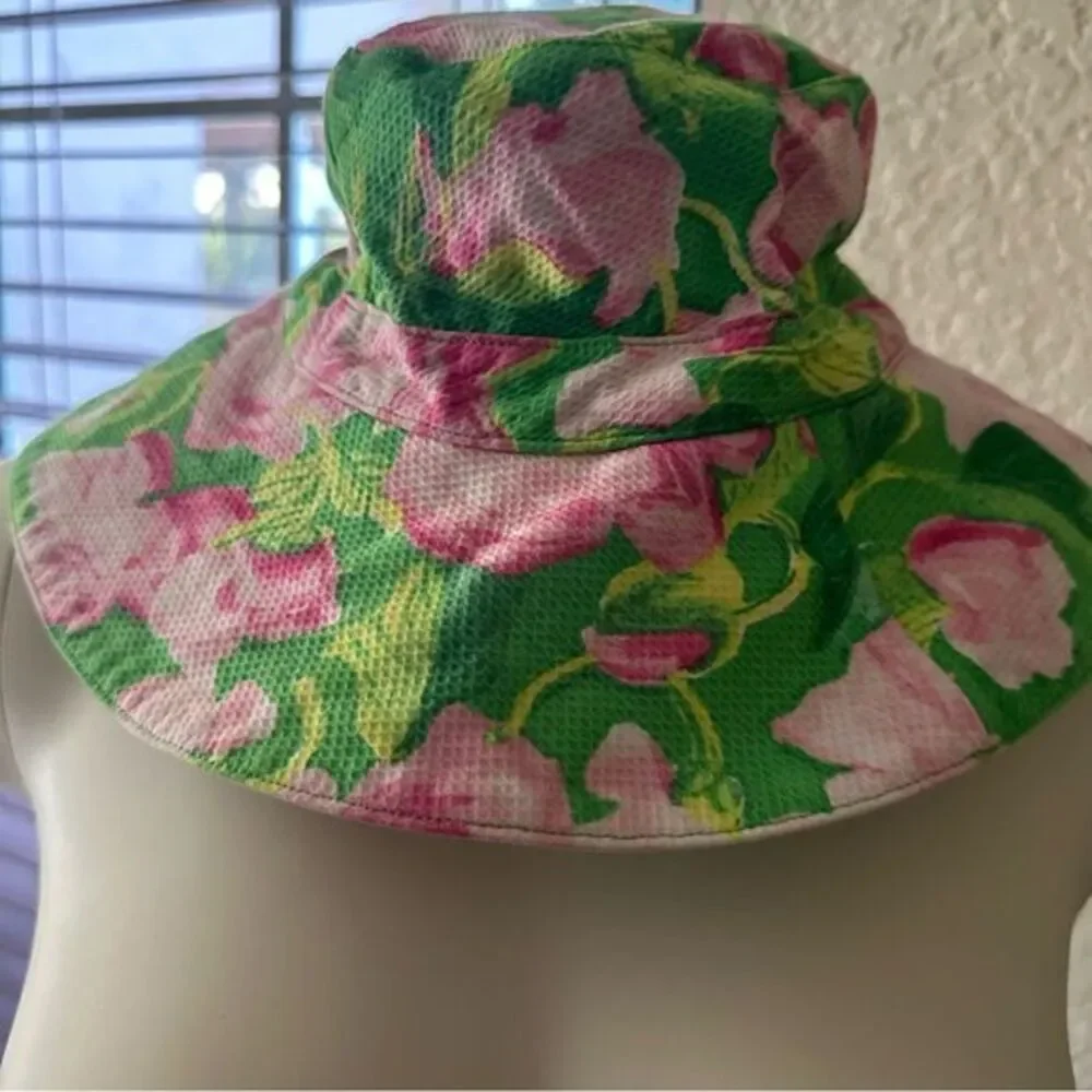 Janie and Jack Sun‎ Hat Girls 4-5 Pink Floral Seersucker Bow Summer